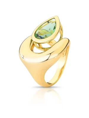 Anel gota abaulado cristal verde