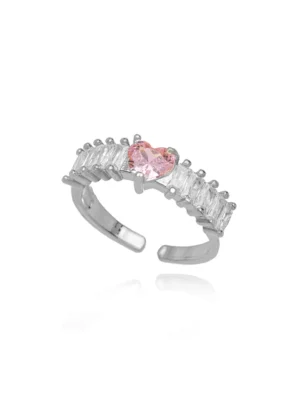 Anel regulável coração rosa quartzo