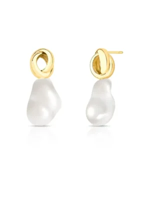 Brinco entrelaçado pérola shell barroca