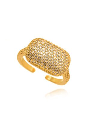 Anel retangular cravejado e regulável