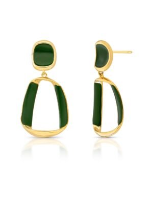 Brinco pêndulo oval vazado e esmaltado.