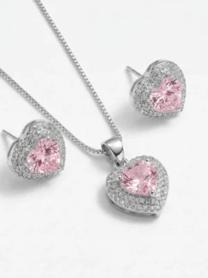 Conjunto coração rosa quartzo