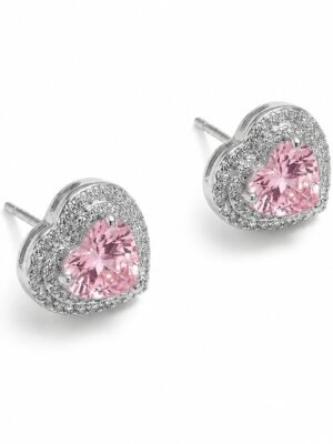 Brinco coração rosa quartzo