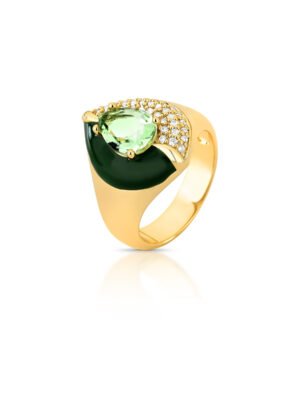 Anel dedinho esmaltado cristal gota e zircônias