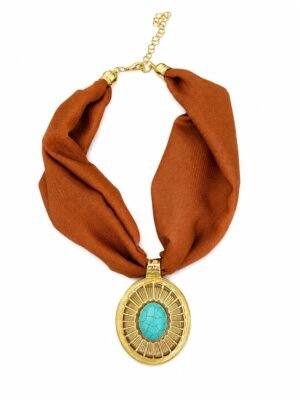 Colar medalha oval com pedra natural