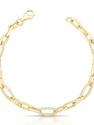 Pulseira elos lisos e cravejados