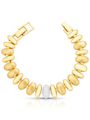 Pulseira com ovais lisos e cravejados.